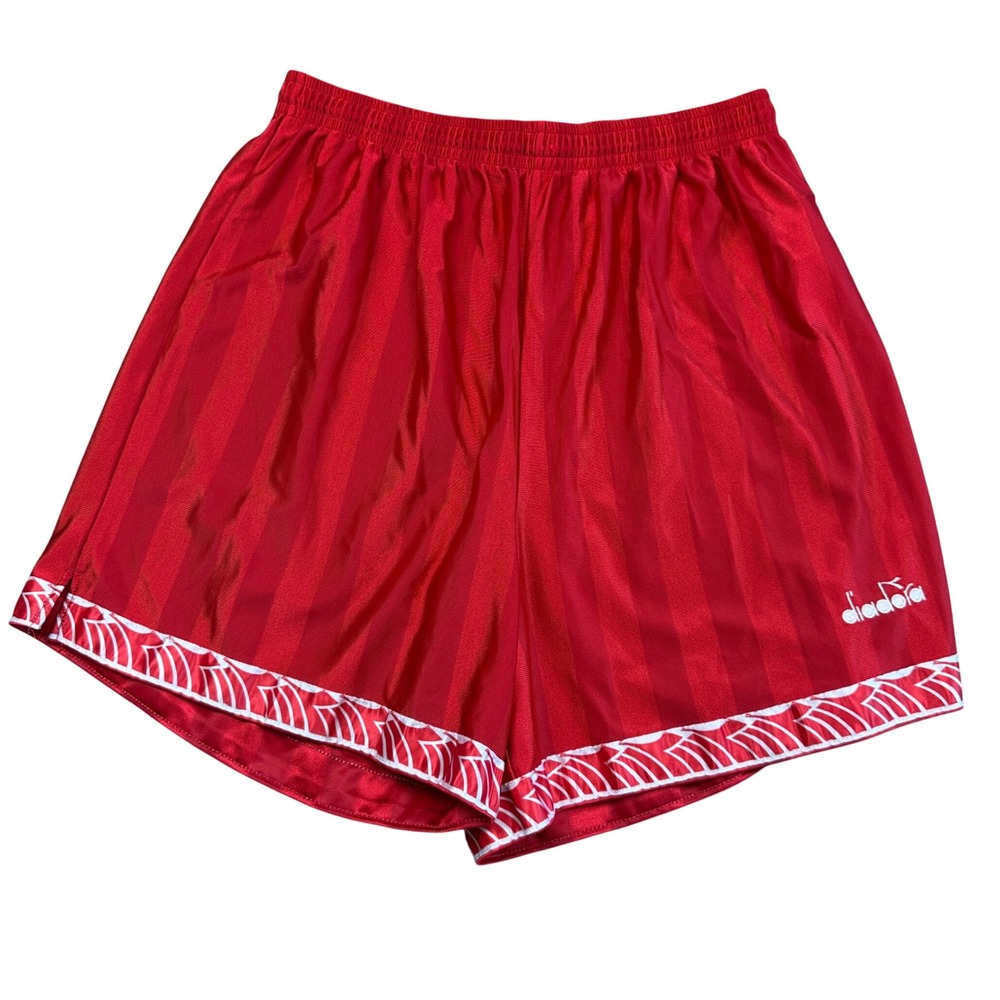 Vintage Diadora Soccer Shorts Red Shadow Stripe Made in USA Mens XL Athletic 90s